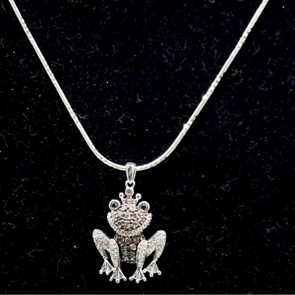 Sterling Silver Marcasite Frog Necklace - Picture 2 of 5